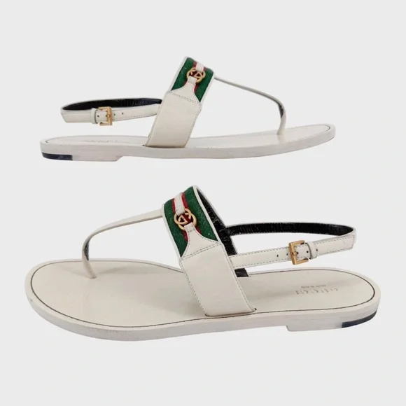Gucci White and Green Sandals - Picture 5 of 12